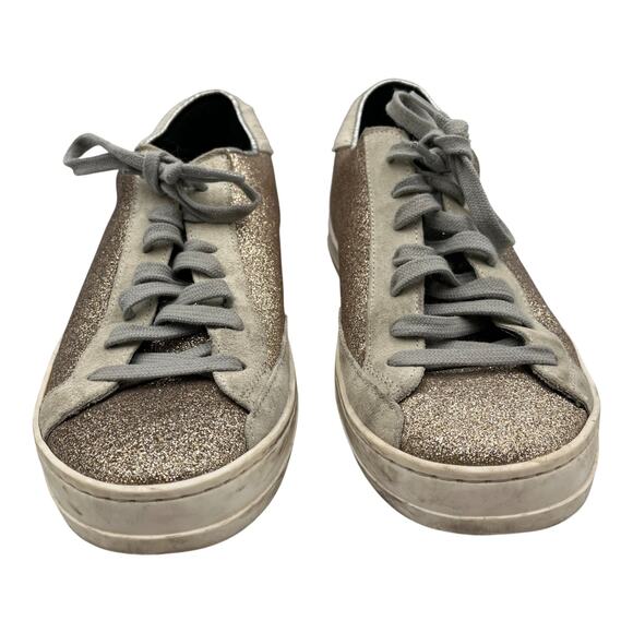 P448 Glitter Calf Hair Heel Tab Low Top Sneakers Shoes Gold Size 38 US 7.5-8 - Picture 2 of 9